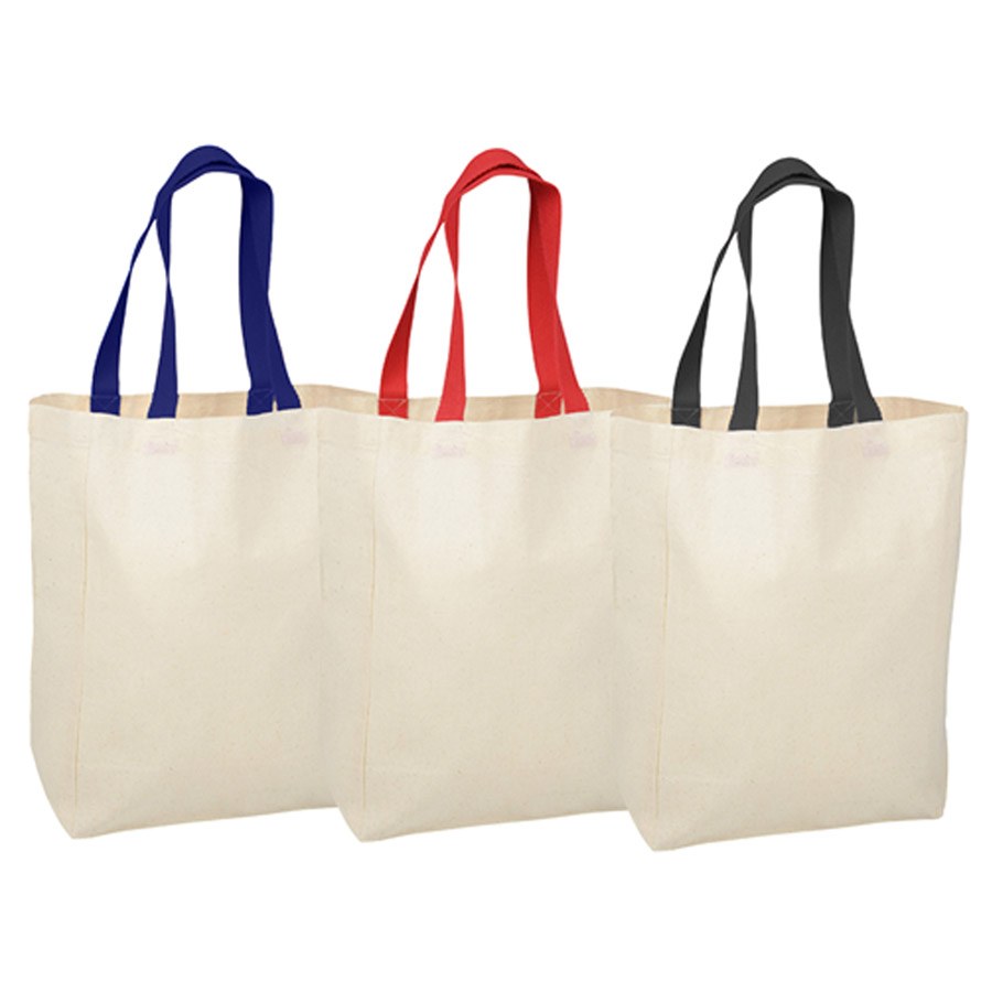 Natural 12oz Long Colour Handle Gusseted Cotton Bag