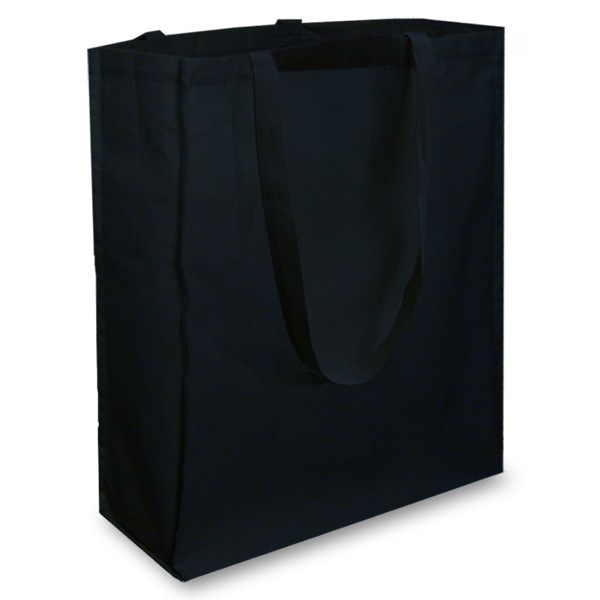 Black 12oz Long Handle Gusseted Cotton Bag